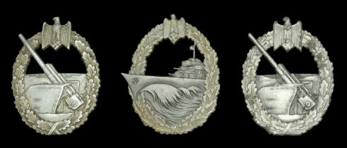 German Second World War Kriegsmarine Badges. A Kriegsmarine Destroyer badge with faint trac...