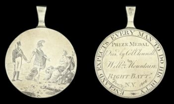 Newcastle Volunteers Prize Medal 1806, 46mm, silver, the engraved obverse depicting a figure...