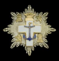 Spain, Franco Period, Order of Naval Merit, Star, 63mm, silvered, gilt, and enamel, white cr...