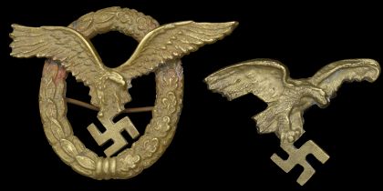 A Luftwaffe Pilot's Badge. A scarce two-piece sand cast brass type believed to have been pr...