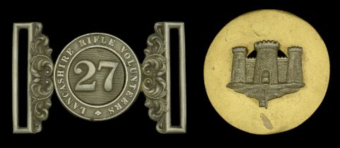 27th Lancashire Volunteer Rifle Corps Officer's Waist Belt Clasps. A fine silvered standard...