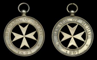 Order of St. John Reward of Merit Badges (2), both silver, with a skeletal Maltese Cross to...