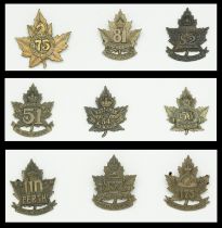 Canadian Expeditionary Force Cap Badges. A selection of 9 C.E.F. cap badges, for the 51st (...