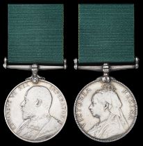 Volunteer Force Long Service Medal (2), V.R., unnamed as issued; E.VII.R. (3229 Sjt: R. Tull...