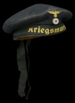 A German Second World War Naval Enlisted Ranks Deck Cap. The standard all dark navy blue de...