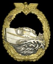 A Kriegsmarine E-Boat Badge. A very good early 1st pattern tombac example by Schwerin, in e...