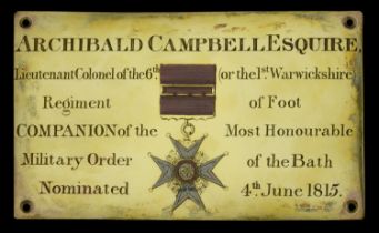 The Most Honourable Order of the Bath, C.B. (Military) Companion's Chapel Stall Plate, gilde...