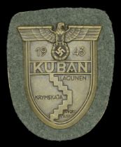 A Kuban Shield, Army Type. Matt lacquered bronze finish. Excellent quality example with ver...