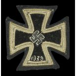 A Cloth Iron Cross First Class 1939. A Rare Cloth Version. Black velvet centre, swastika ou...