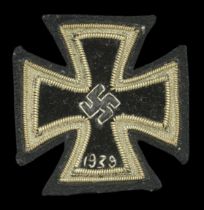 A Cloth Iron Cross First Class 1939. A Rare Cloth Version. Black velvet centre, swastika ou...