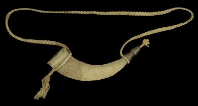 A Navy Gunner's Powder Horn. Tightly woven round with cord. 32cm long. British, or possibly...