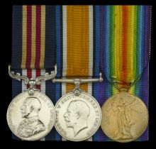 A Great War 'Western Front' M.M. group of three awarded to Acting Sergeant H. E. Ellis, Roya...