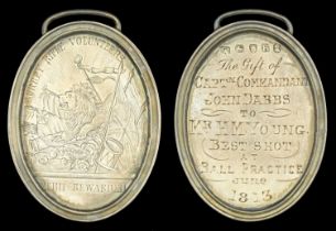 Surrey Rifle Volunteers 1813.â€¨An oval finely engraved medal with double-stepped rim, 58mm x...