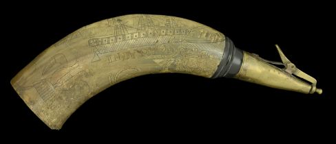 A Royal Navy Gunner's Powder Horn, engraved to H.M.S. Endimion. Approx. 38cm long. A wonder...