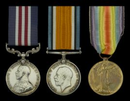 A Great War 'Western Front' M.M. group of three awarded to Corporal W. Priscott, Royal Field...