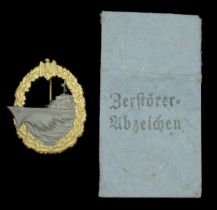 A Kriegsmarine Destroyer Badge in its Original Presentation Packet. An excellent example by...