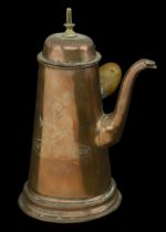 A Copper Coffee Pot from the Midshipmen's Mess of H.M.S. Euryalus. Stands 18cm high, turned...