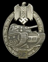 A Panzer Assault Badge in Silver for 25 Engagements. A particularly fine early example, in...