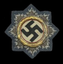 Germany, Third Reich, German Cross in Gold, cloth version, Luftwaffe issue, with blue felt b...