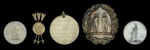 Miscellaneous Shooting Medals. A plain circular disc, 32mm, silver, hallmarked but lacking...