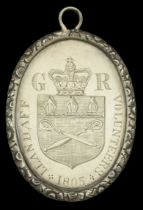 Llandaff Volunteers 1805. An oval engraved medal with decorated rim, 58mm x 43mm, silver, u...