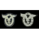 Luftwaffe Pilot's Badges. Two cloth examples, the first silver bullion wire on dark blue fe...