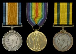 Three: Private F. H. Lisk, Dorsetshire Regiment British War and Victory Medals (19127 Pte...