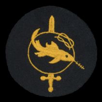 A Kriegsmarine Frogman's Combat Badge, 2nd Grade. Blue felt with gold cotton swordfish in c...