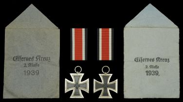 Iron Crosses 2nd Class 1939 in Original Presentation Packets. Two examples, the first by Ri...