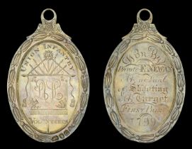 Union Infantry Volunteers 1799. A large oval engraved medal with decorated rim with rose, t...