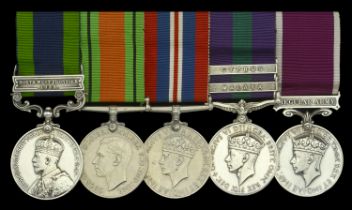Five: Captain P. S. Harris, Royal Signals India General Service 1908-35, 1 clasp, North W...