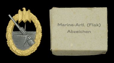 A Kriegsmarine Coastal Flak Artillery Badge in its Original Presentation Box. A superb exam...