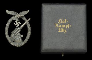 A Luftwaffe Flak Badge, in its Original Presentation Case. An exceptional quality example i...