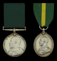 Volunteer Force Long Service Medal, E.VII.R. (6877 C. Sjt: G. McLaren. 1/V. B, Rl. Hdrs.); T...