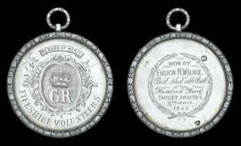 Fifeshire Volunteers 1802. A circular engraved medal with thistle decorated rim, 58mm, silv...