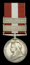 Canada General Service 1866-70, 2 clasps, Fenian Raid 1866, Red River 1870 (Pte. E. Brown, T...
