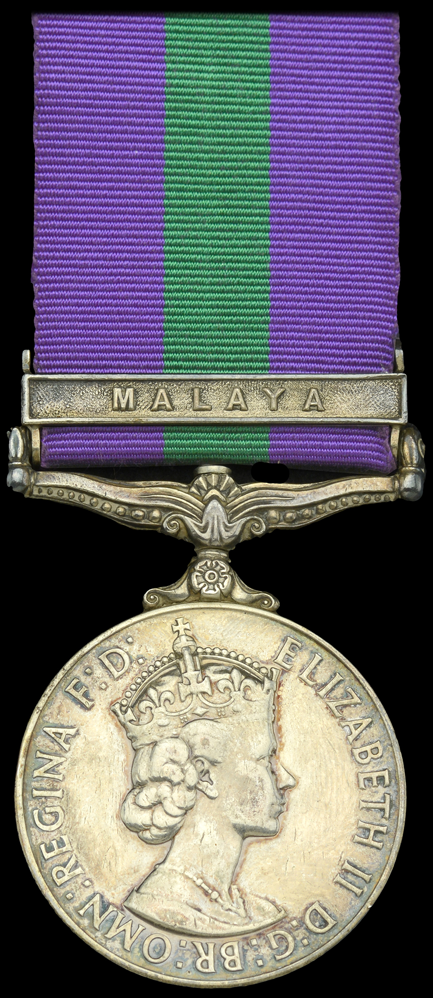 General Service 1918-62, 1 clasp, Malaya, E.II.R. (14444318 Sgt. J. Collins, R.B.) edge brui...