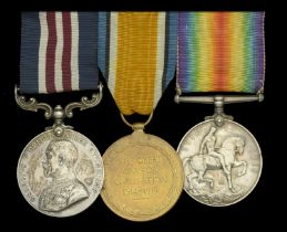 A Great War 'Western Front' M.M. group of three awarded to Corporal A. J. Howes, King's Own...