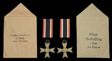 War Service Crosses 2nd Class in Large Presentation Packets. Two examples, the first an ear...