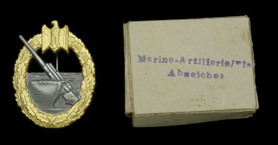 A Kriegsmarine Coastal Flak Artillery Badge in Original Presentation Box. A superb example,...