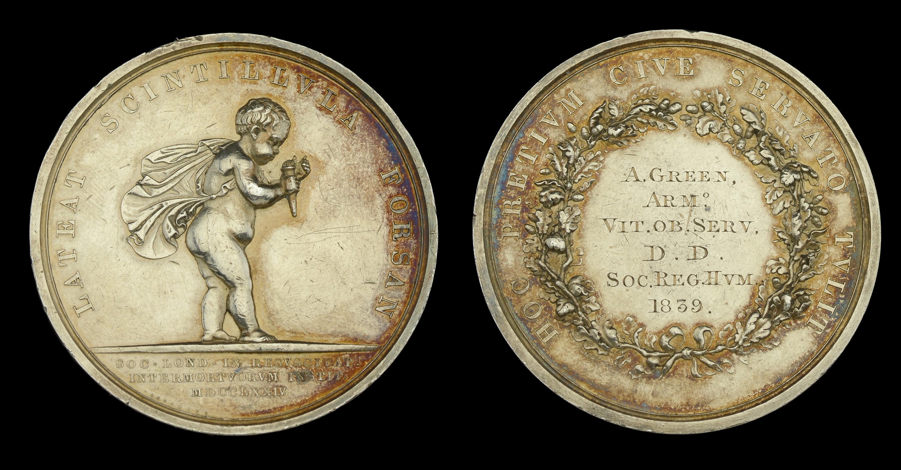 Royal Humane Society, large silver medal (successful) (A. Green, Vit. Ob. Serv. D.D. Soc. Re...
