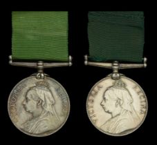 Volunteer Force Long Service Medal, V.R. (2), both unnamed as issued, both mounted for wear,...