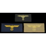 German Second World War Breast and Arm Eagles. A Kriegsmarine breast eagle in Bevo weave, y...