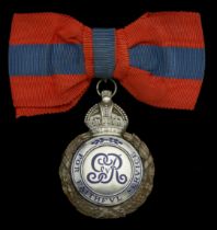 Imperial Service Medal, G.V.R., Lady's badge with wreath (Jane N. Walton) on lady's bow riba...