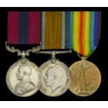 A Great War 'Western Front' D.C.M. group of three awarded to Private H. Grundy, Royal Engine...