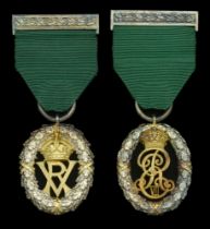 Volunteer Officers' Decoration (2), V.R., hallmarks for London 1902, with integral top riban...