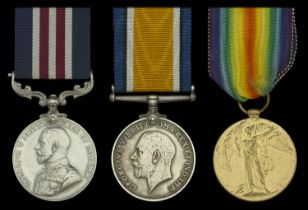 A Great War 'Western Front' M.M. group of three awarded to Sergeant W. Redgard, Machine Gun...