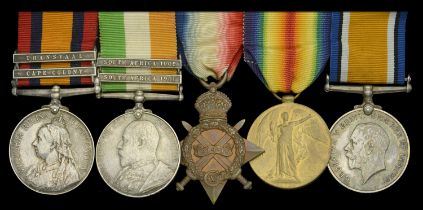 Five: Private W. J. Hoare, Rifle Brigade Queen's South Africa 1899-1902, 2 clasps, Cape C...