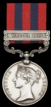 India General Service 1854-95, 1 clasp, Hazara 1891 (63642 Gunner D Horgan No. 9 Mn. By. R.A...