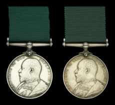 Volunteer Force Long Service Medal, E.VII.R. (2) (2057 Sjt: W. H. Dunning. 2/V.B. S. Staff:...